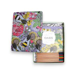 Garden Floral Bee Adult Coloring Book Posters & Color Pencils Travel Kit